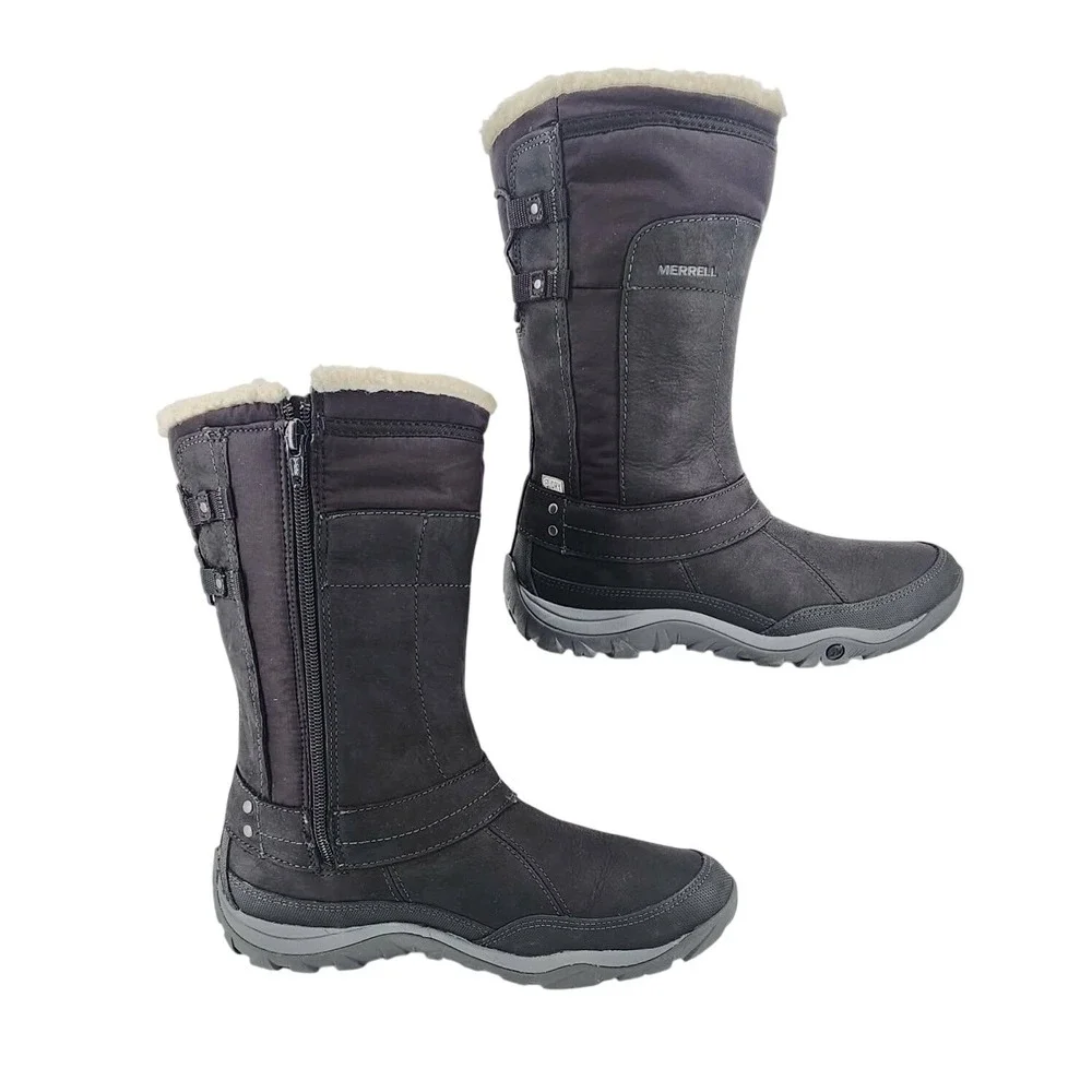 Merrell Womens J02164 Black‎ Leather Waterproof Insulated Winter Boots Size 9.5